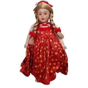Vintage Cottagecore Porcelain Prairie Girl Doll Ornament Small Folklore Flawed
